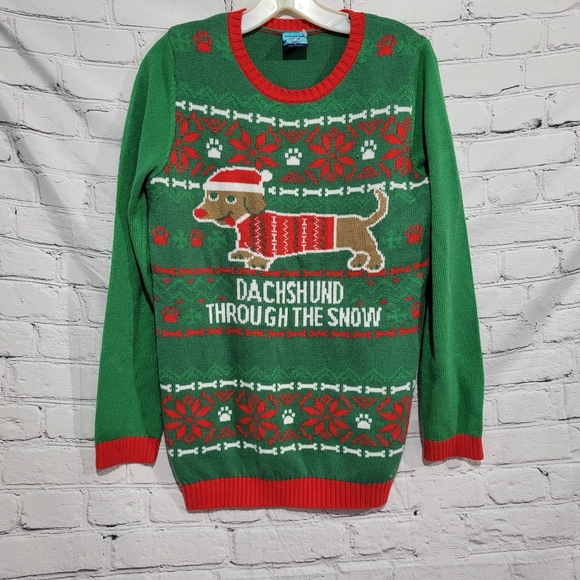 Dachsund through the snow christmas sweater - Picture 1 of 4